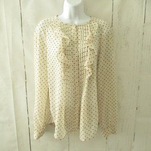 Ann Taylor LOFT Top L Ivory Star Print Ruffle Sheer Long Sleeve Boho Peasant